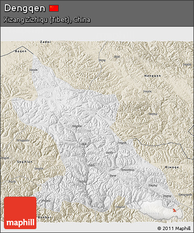 Physical 3D Map of Dengqen, shaded relief outside