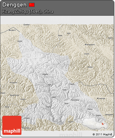 Physical 3D Map of Dengqen, shaded relief outside