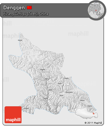 Physical 3D Map of Dengqen, single color outside
