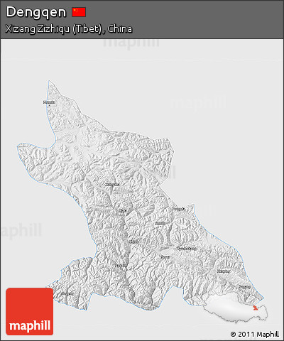 Physical 3D Map of Dengqen, single color outside
