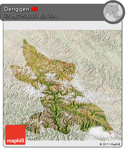 Satellite 3D Map of Dengqen, lighten