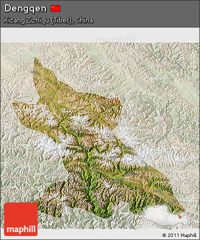 Satellite 3D Map of Dengqen, lighten