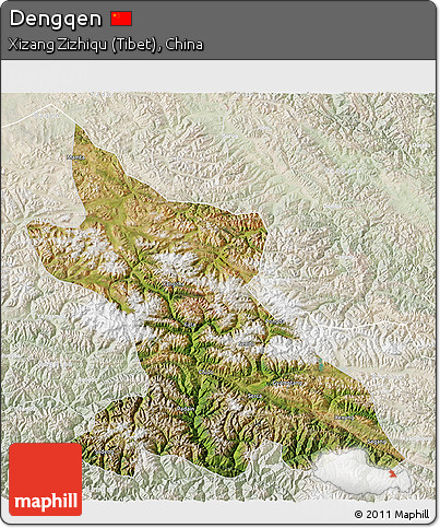 Satellite 3D Map of Dengqen, lighten