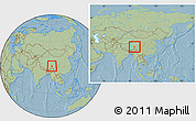 Savanna Style Location Map of Dengqen, within the entire country, hill shading