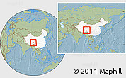 Savanna Style Location Map of Dengqen, highlighted country, within the entire country, hill shading