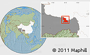 Savanna Style Location Map of Dengqen, highlighted country, highlighted parent region, hill shading