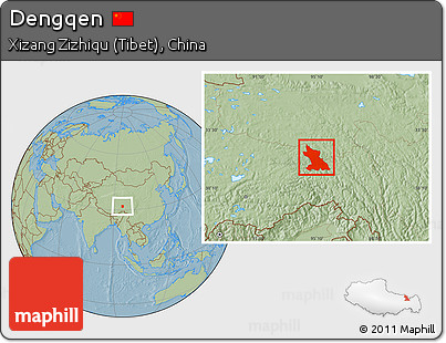 Savanna Style Location Map of Dengqen, hill shading