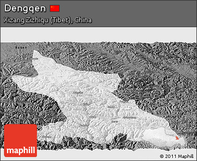 Physical Panoramic Map of Dengqen, darken