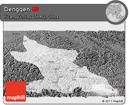 Physical Panoramic Map of Dengqen, darken