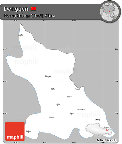 Gray Simple Map of Dengqen, single color outside