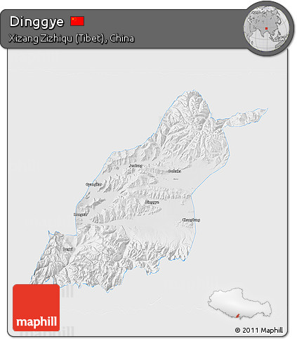 Physical 3D Map of Dinggye, single color outside