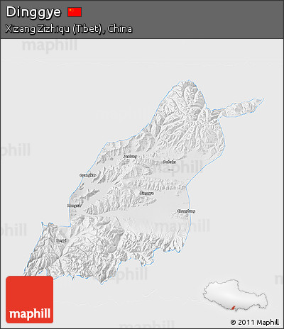 Physical 3D Map of Dinggye, single color outside