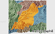 Political 3D Map of Dinggye, semi-desaturated