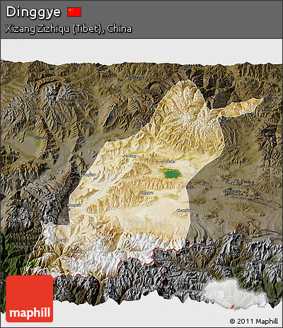 Satellite 3D Map of Dinggye, darken