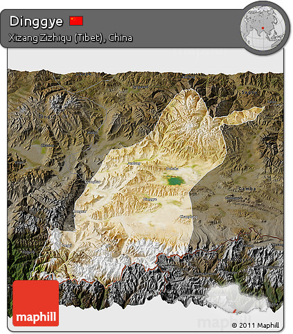 Satellite 3D Map of Dinggye, darken