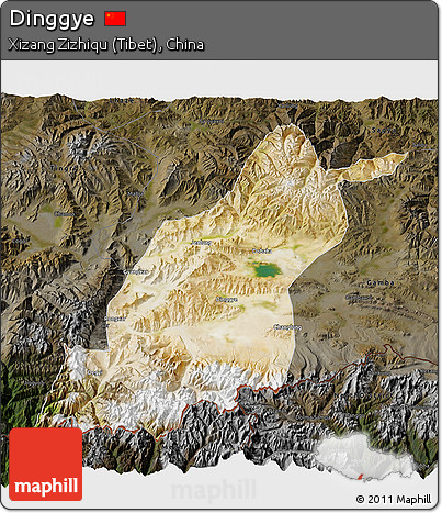 Satellite 3D Map of Dinggye, darken