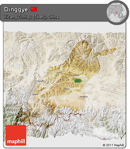 Satellite 3D Map of Dinggye, lighten