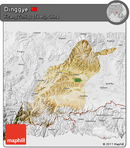 Satellite 3D Map of Dinggye, physical outside