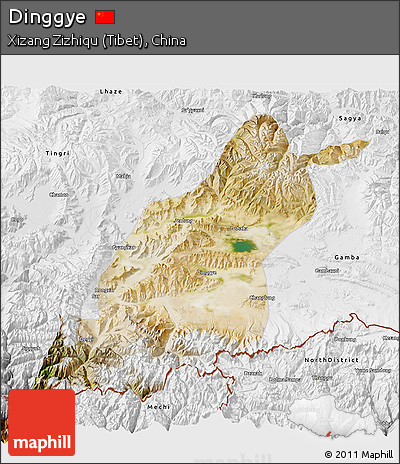 Satellite 3D Map of Dinggye, physical outside