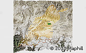Satellite 3D Map of Dinggye, semi-desaturated