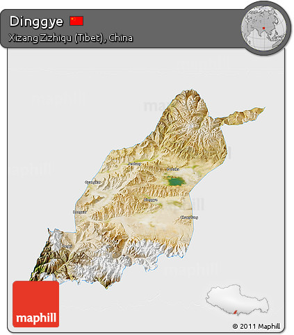 Satellite 3D Map of Dinggye, single color outside