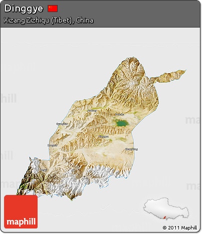 Satellite 3D Map of Dinggye, single color outside