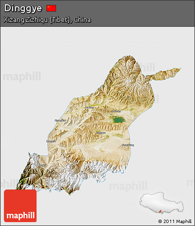 Satellite 3D Map of Dinggye, single color outside