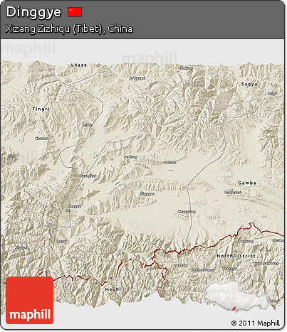 Shaded Relief 3D Map of Dinggye