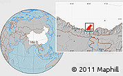 Gray Location Map of Dinggye, highlighted country, hill shading