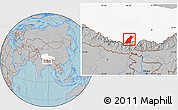 Gray Location Map of Dinggye, highlighted parent region, hill shading