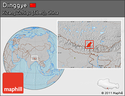Gray Location Map of Dinggye, hill shading