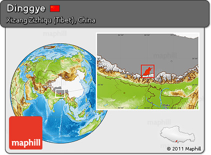 Physical Location Map of Dinggye, highlighted country, highlighted parent region
