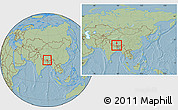 Savanna Style Location Map of Dinggye, within the entire country, hill shading