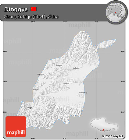 Gray Map of Dinggye, single color outside