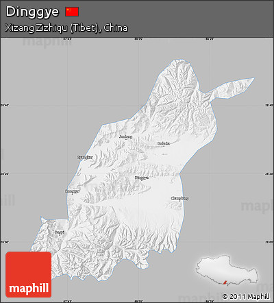 Gray Map of Dinggye, single color outside
