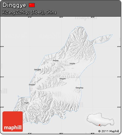 Silver Style Map of Dinggye, single color outside