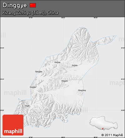 Silver Style Map of Dinggye, single color outside