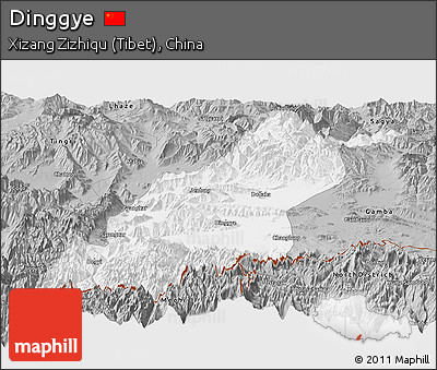 Gray Panoramic Map of Dinggye