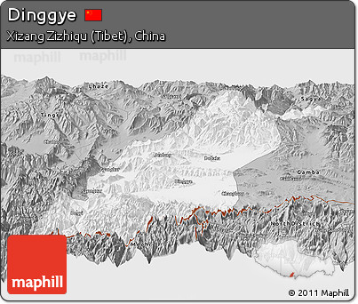 Gray Panoramic Map of Dinggye