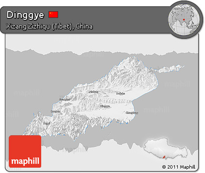 Gray Panoramic Map of Dinggye, single color outside