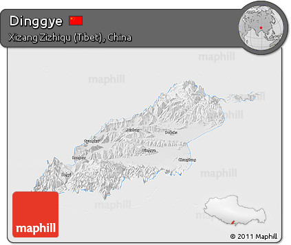 Physical Panoramic Map of Dinggye, single color outside