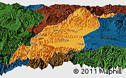 Political Panoramic Map of Dinggye, darken