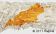 Political Panoramic Map of Dinggye, shaded relief outside