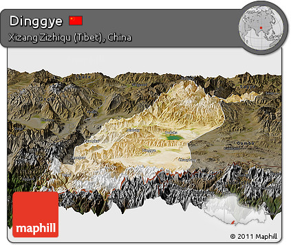 Satellite Panoramic Map of Dinggye, darken