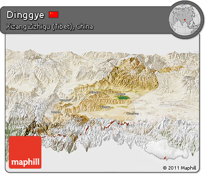 Satellite Panoramic Map of Dinggye, lighten