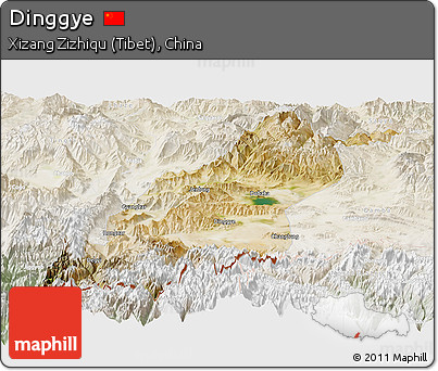Satellite Panoramic Map of Dinggye, lighten