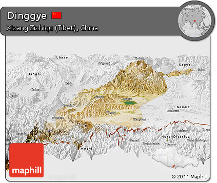 Satellite Panoramic Map of Dinggye, physical outside
