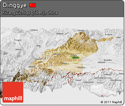 Satellite Panoramic Map of Dinggye, physical outside