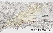 Shaded Relief Panoramic Map of Dinggye, semi-desaturated