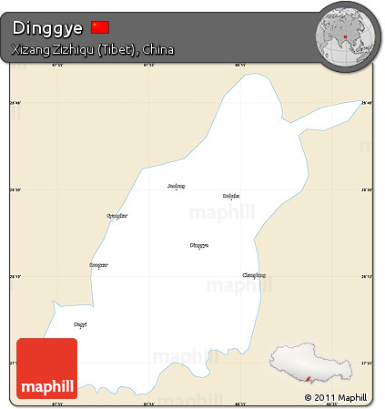 Classic Style Simple Map of Dinggye, single color outside